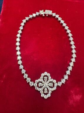 Bracelet Sterling Silver Clover Rhinestone Tennis Bracelet w/Safety Clasp